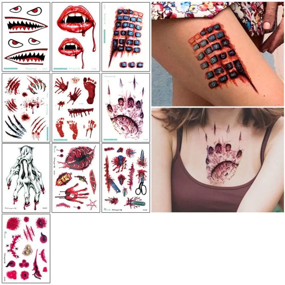 Parche facial para Halloween, tatuajes temporales, diseño de cicatriz de araña, pegatinas de tatuaje impermeables, cicatriz de araña DIY realista