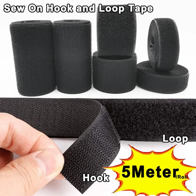 5Meters Sew On Hook and Loop Tape Non-Adhesive Fastener Nylon Strips Fabric Interlocking Tape for DIY 16/20/25/30/38/50/100Width