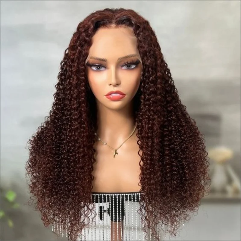 

Soft 26Inch Long Natural Brown Kinky Curly Glueless 180% Density Deep Lace Front Wig For Women Babyhair Preplucked Daily Cosplay