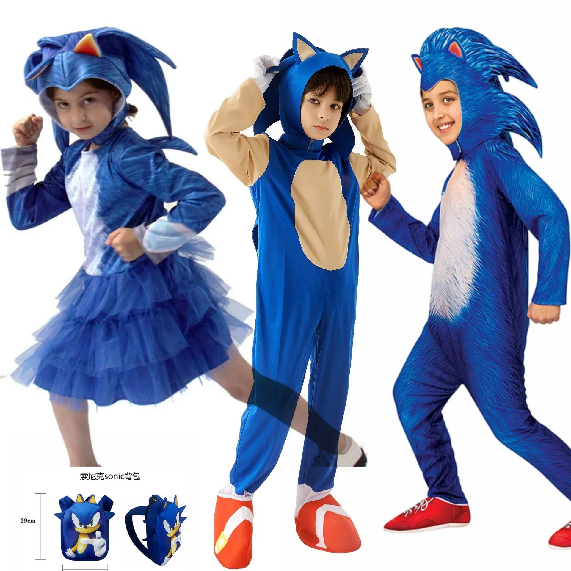 

Halloween cosplay costume children sonic dress up anime sonic kid animal show costume festival six one hat dress blue clothes