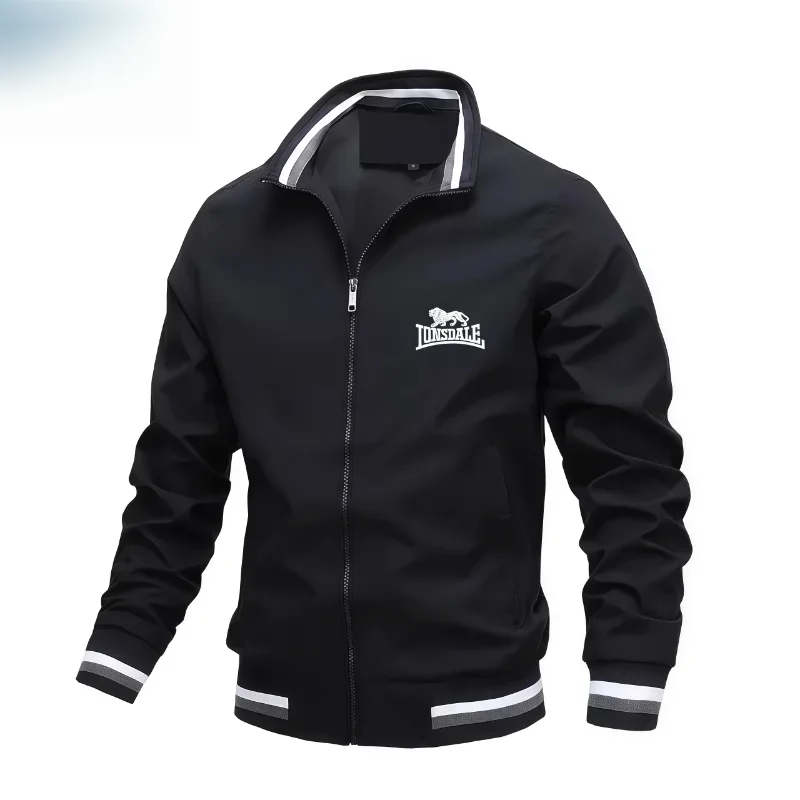 Embroidered Autumn and Winter Men's Stand Collar Casual Zipper Jacket Outdoor Sports Coat Windbreaker Jacket for Men Waterproof