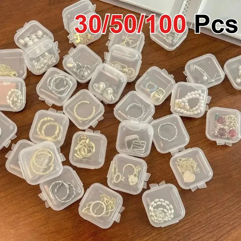 30/50/100 Pcs Mini Clear Plastic Storage Box Jewelry Storage Case Transparent Storage Organizer Multifunctional Portable Storage
