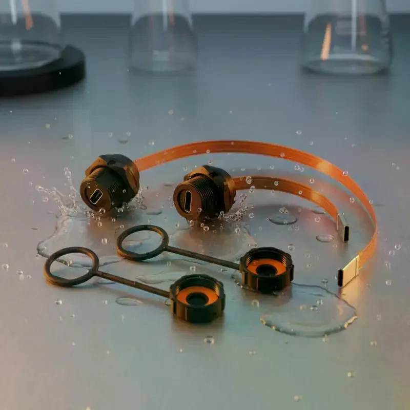 1pcs Waterproof IP67 IP68 Type C Female To Male PFC Flat Cable 3.1 Threaded Type Type-C 3.1