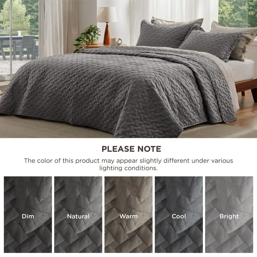 

Quilts Queen Size Grey Bedspreads Queen Size with Basket Weave Pattern, Soft Quilt Bedding Set, Lightweight Comforter Set Coverl