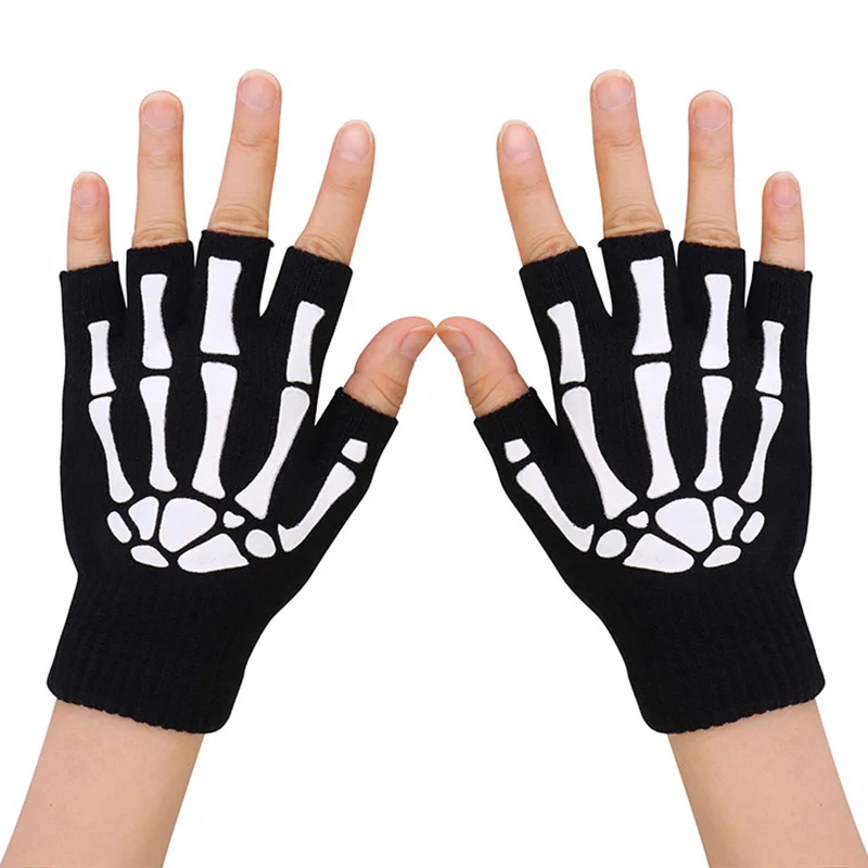 

1Pair Fashion for Men Women Luminous Gloves Skull Claw Bone Party Supplies Halloween DIY Decoration Keep Warm Half-finger Gloves