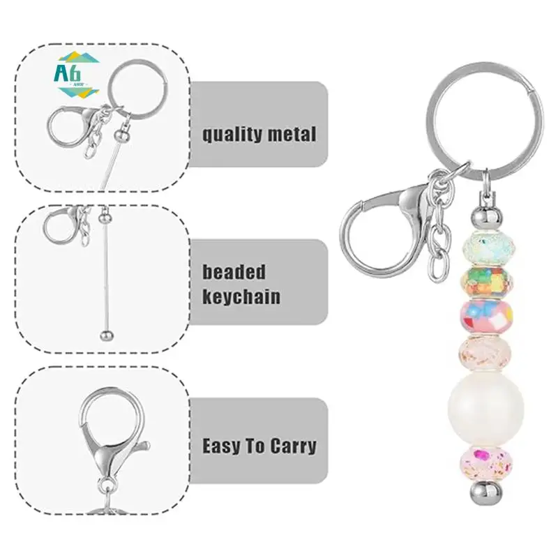 

A60F-8Pcs Beadable Keychain Bars Beadable Blanks DIY Bead Bar Keychain Kit DIY Keychain Accessories For Women Men DIY