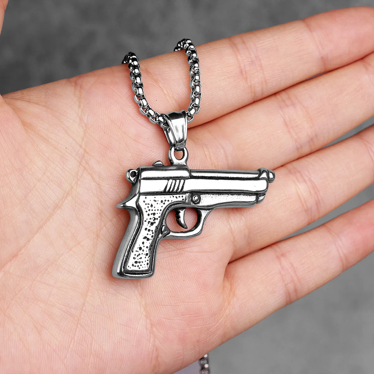Gun Pistol Arms Mens Long Necklaces Pendants Chain Punk Hip Hop for Boy Male Stainless Steel Jewelry Creativity Gift Wholesale view 2