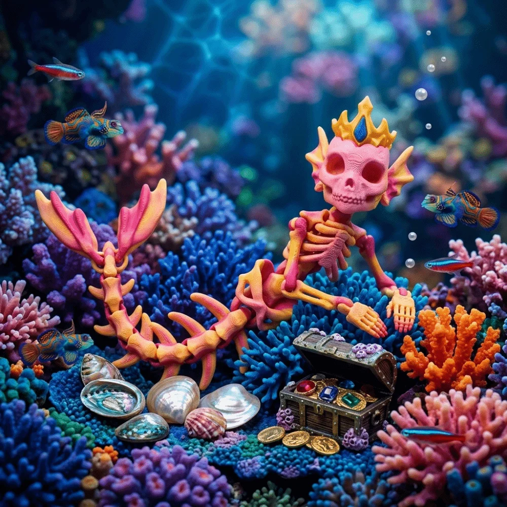 Articulated Movable Joints 3D Printed Mermaid Skeleton Lightweight Sturdy Material Smooth Edges Movable Bone Figure