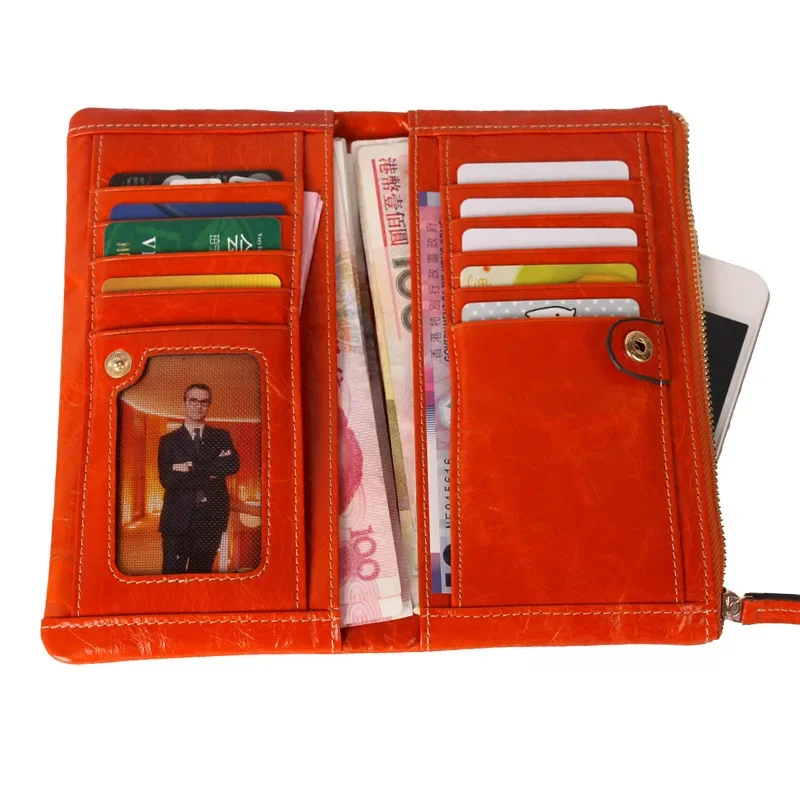 Luxury Women Wallets Long Genuine Leather Purse Oil Leather Female Wallet Casual Carteira Feminina
