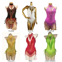 Costume lucido per donna rosso perline paillettes nappa body monopezzo Sexy Clubwear vestito da festa Performance sul palco abiti da ballo