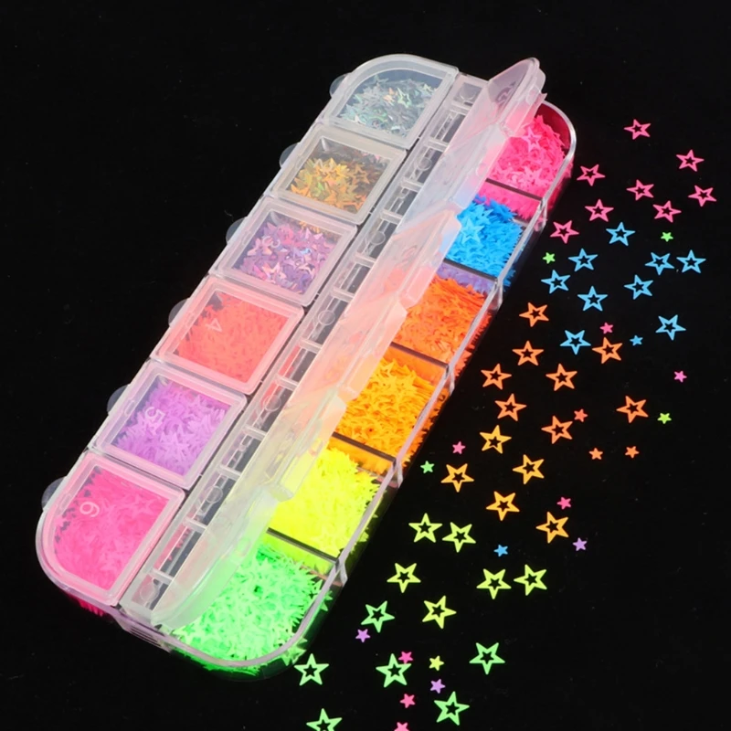 12 Grids/Box Fluorescent Sequins Glitter Flakes Filling