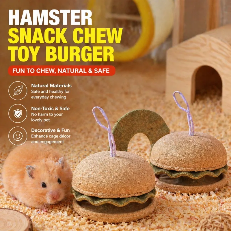 

Novel Hamster Molar Burger Snack Multifunctional Ornament Decor for Golden Bear Pet Playground Cute Landscape Small Pet Supplies
