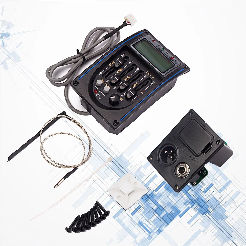 

Equalizer Guitar Pickups 4 Bands Black Preamp Piezo Electric Guitarra Bass Treble Presence Control Knobs LCD