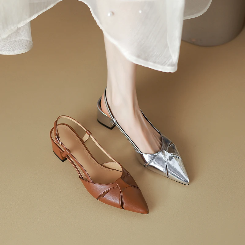 2026 new summer women sandals natural leather 22-25cm cowhide+pigskin pointed toe cross-tied back-buckle women shoes fashion