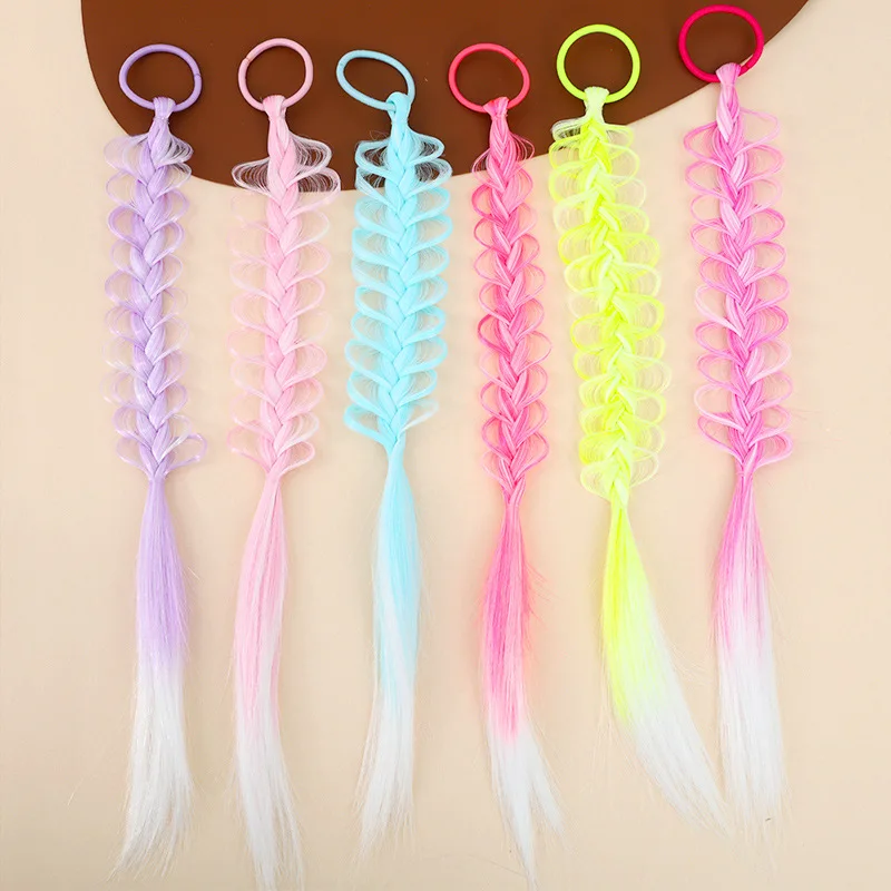 

Градиентные плетеные пряди для волос для девочек, красочный парик-хвост для дня рождения