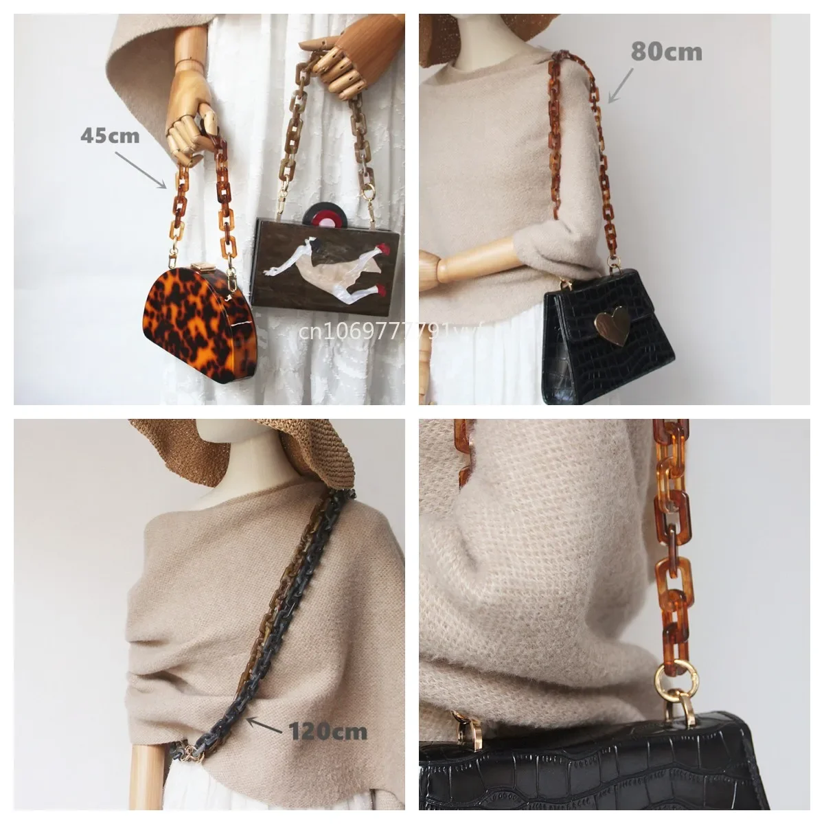 Fashion Woman Handbag Accessory Chain Brown Beige Acrylic Blue Resin Chain Luxury Strap Women Clutch Shoulder Purse Chain