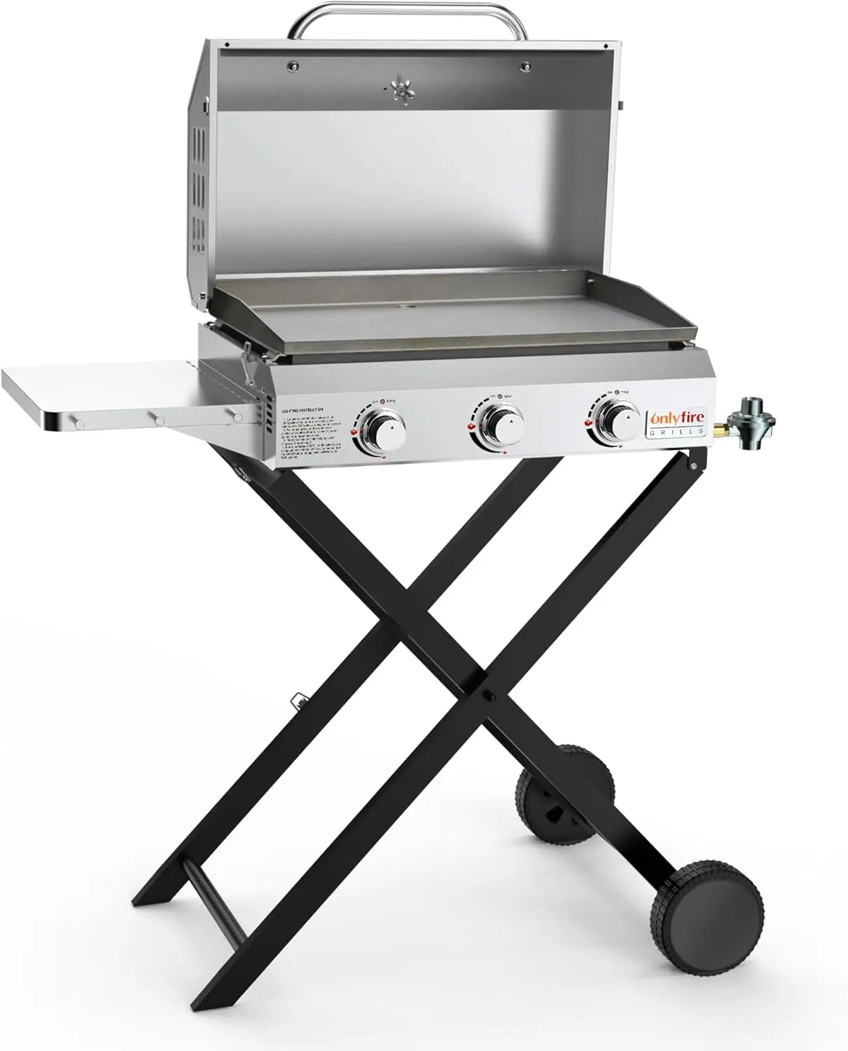 Portable Gas Griddle 3-Burner with Foldable Cart & Side Table, Stainless Steel Flat Top Gas Grill Griddle Stove with Li