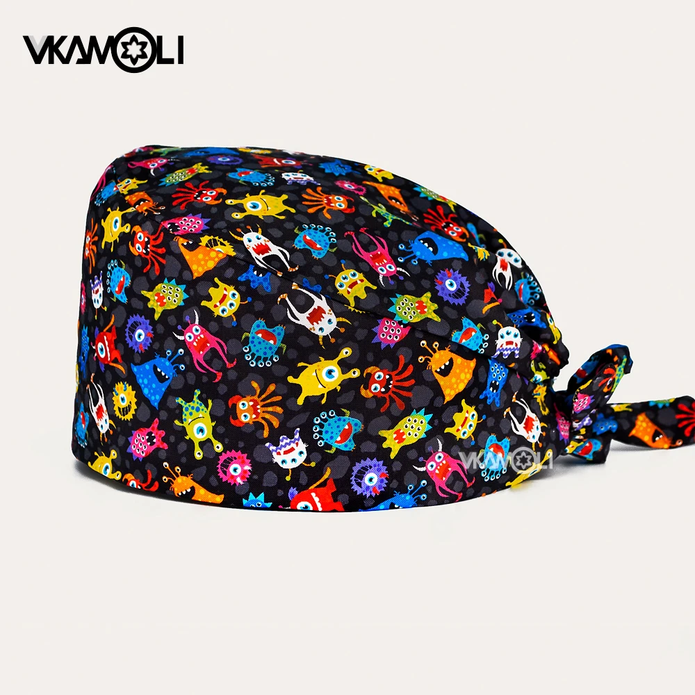 

Halloween little monster printing scrubs hat pet shop laboratory work hat scrub caps gorros quirurgicos anime scrubs nurses hat