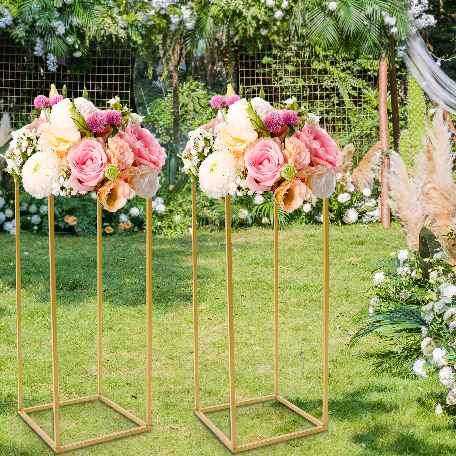 

2 Pieces of 60cm Decorative Wedding Flower Stand 25*25*60cm Gold