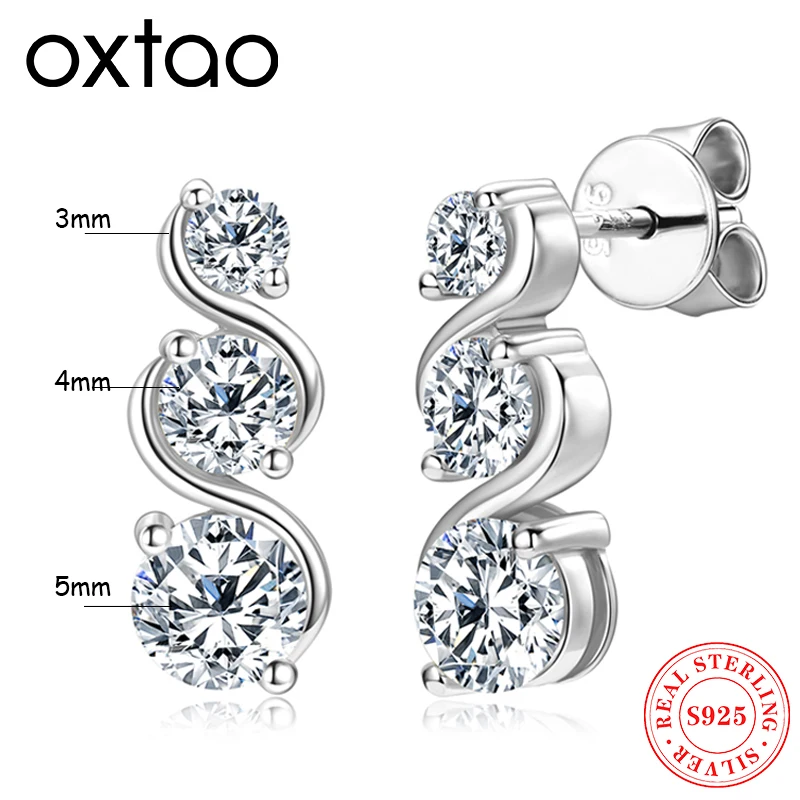

OXTAO оригинальные серьги из золота 14 карат, серебряные серьги 925 пробы, сверкающие D муассанит, витые серьги «Бесконечность», темпераментные женские украшения