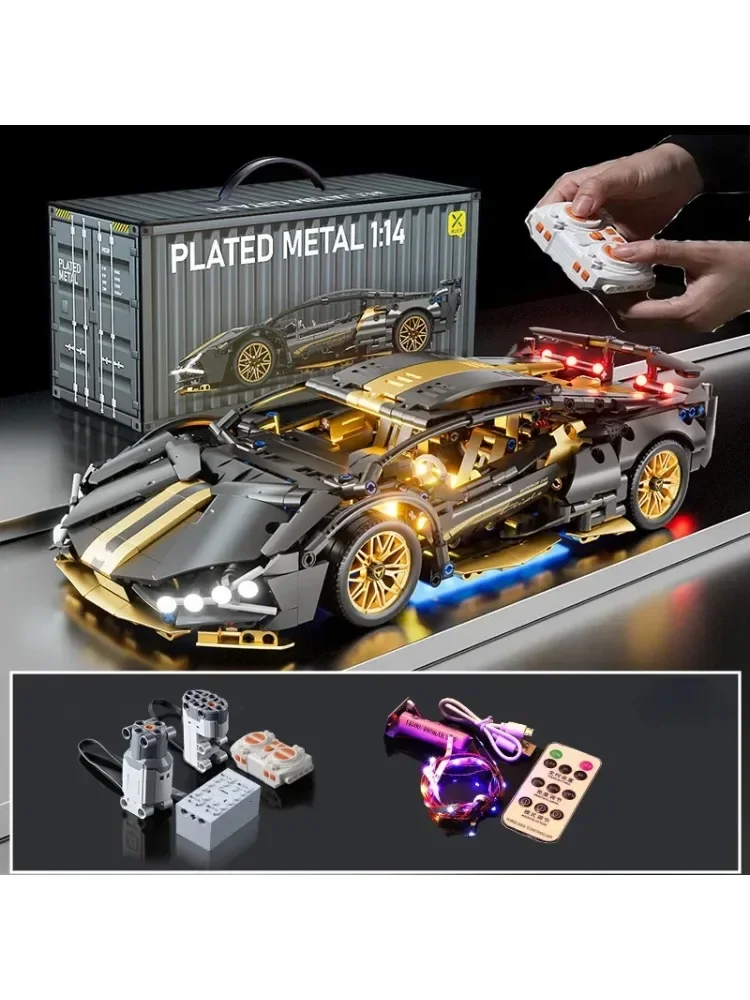 1314 Stuks Technologie 1:14 Zwart goud Supercar racing bouwstenen gemonteerd baksteen auto speelgoed cadeau voor jongens verjaardagscadeau - afbeelding 2
