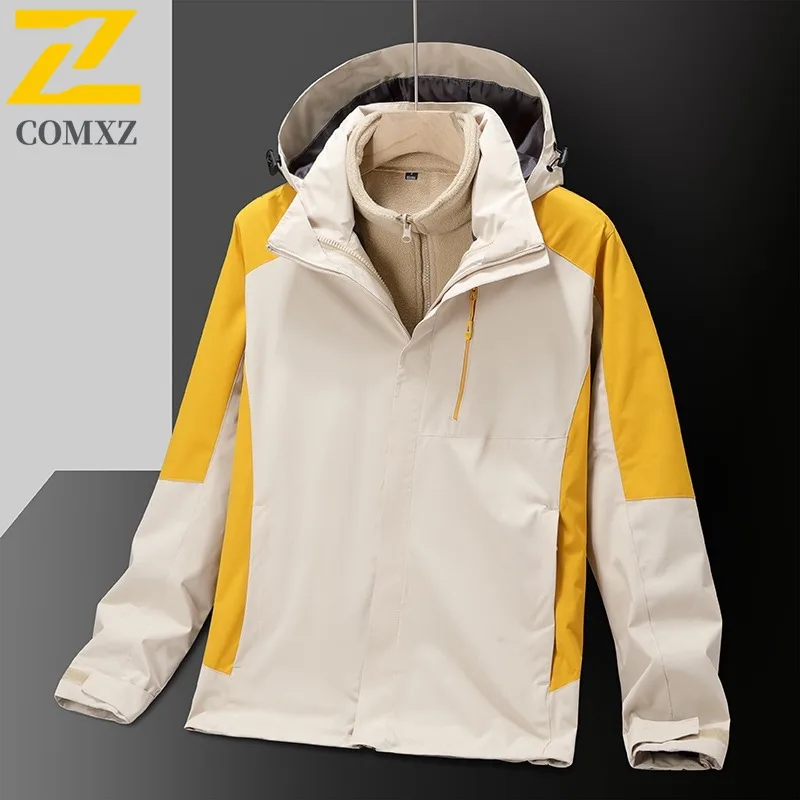 

COMXZ Men Coat Thickened Warm Solid Color Outdoor Travel Work Biker Jacket 3 in 1 Camping Breathable Scratch Resistant Outerwear