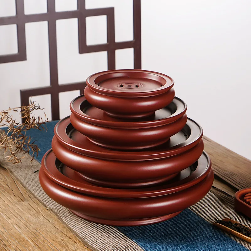 Chaozhou hand pulled purple clay tea boat, kung fu tea set, round red clay tea tray, large household water storage, simple small