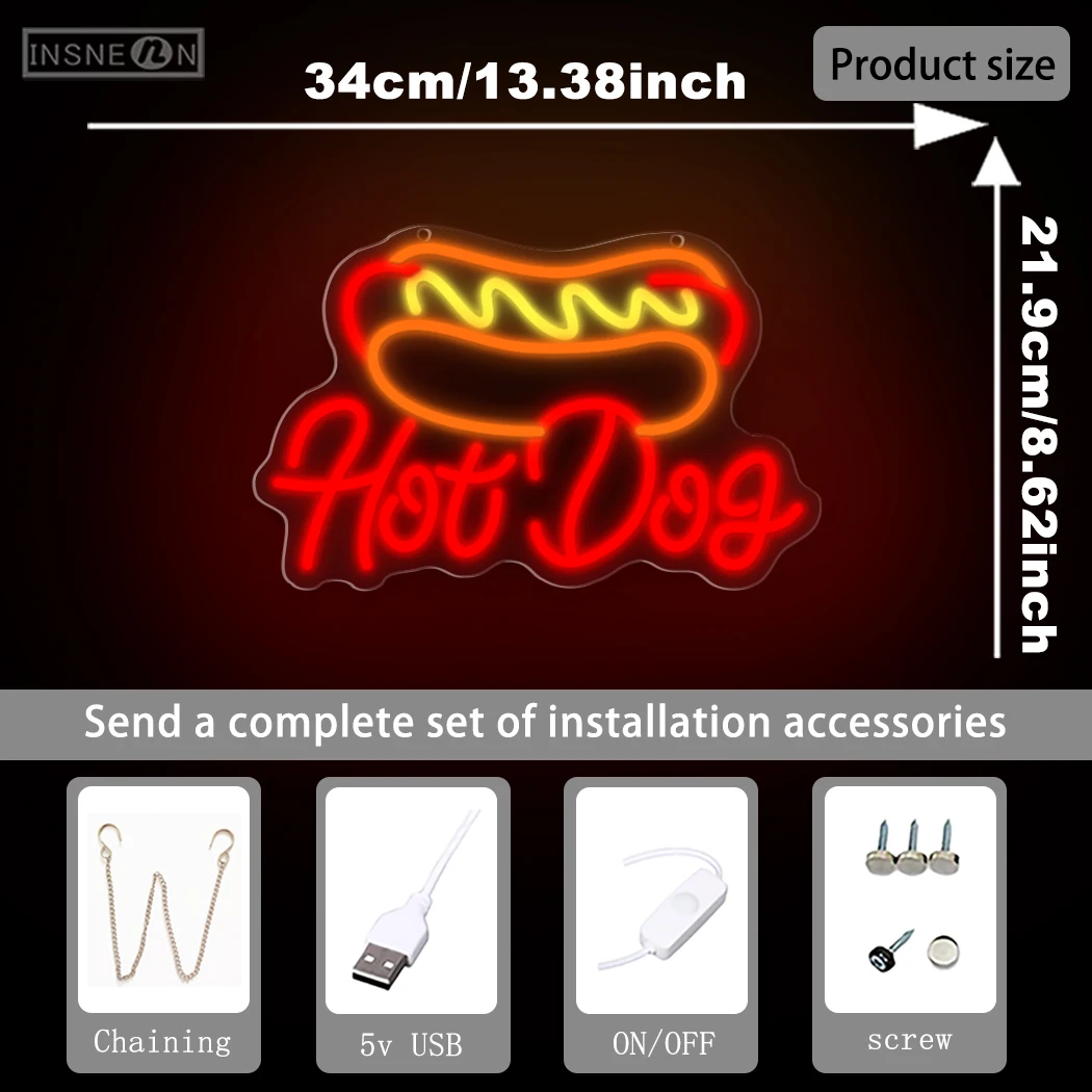 هوت دوج السوبر مشرق 5 فولت LED النيون تسجيل مطعم الوجبات السريعة متجر الحفلات المطبخ ديكور الحائط ضوء الليل هدية فريدة من نوعها #6