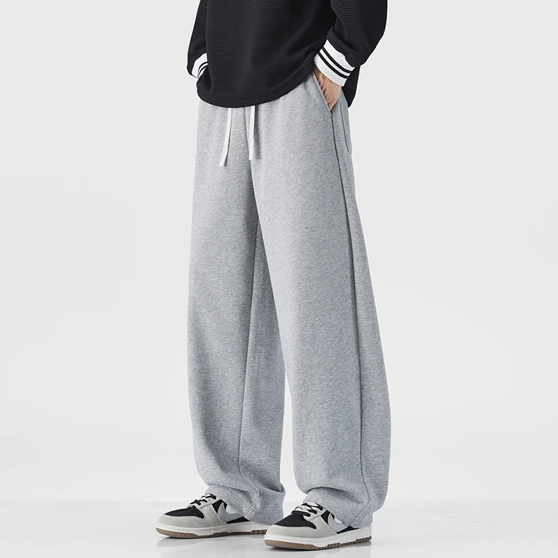 

2026, весенне-осенние новые повседневные прямые брюки из мягкого хлопка, окрашенные в пряже для мужчин, одежда, свободные однотонные универсальные брюки на шнурке