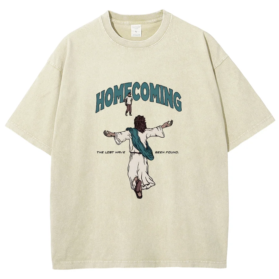 

God Homecoming Y2K Washed Short Sleeves T-Shirt, Printed Creative Unisex Oversized Vintage Streetwear Plus-Size New Fashion Tee