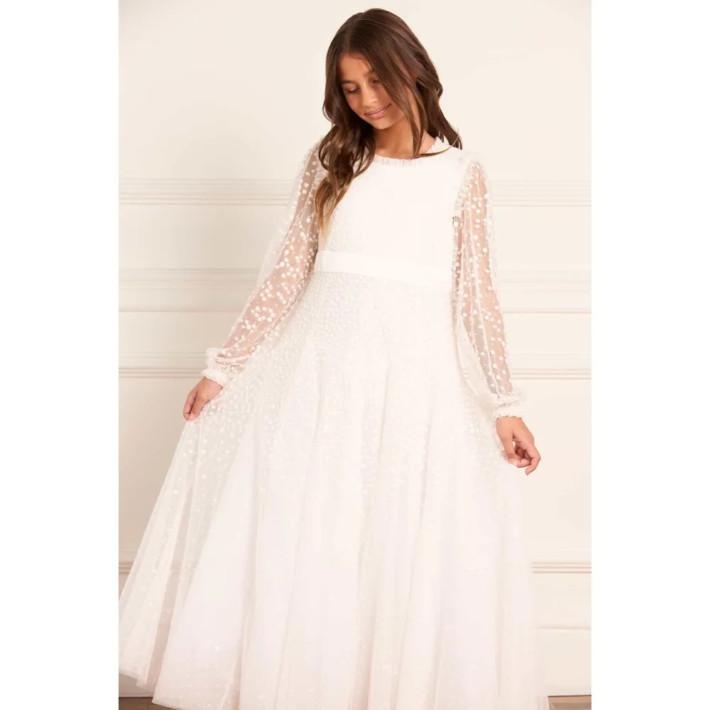 

Customized White Dressy Flower Girl Dress for Wedding 2026 Kids' Ball Gown Midi Tulle Birthday Party First Communion Kids Gowns