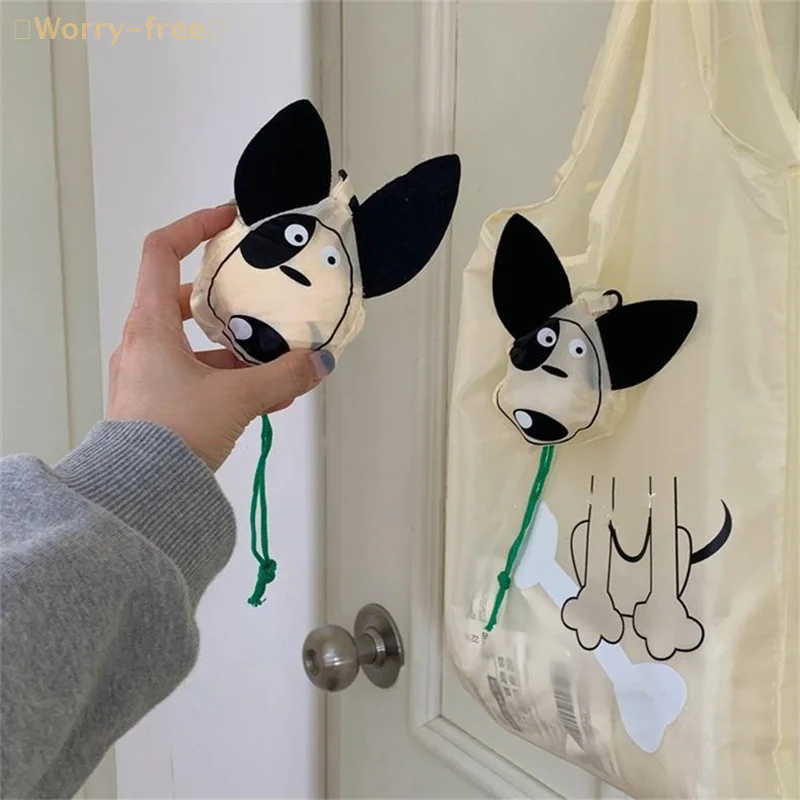 Cute Cartoon Puppy Foldable Shopping Bag Portable Large Capacity Supermarket Handheld Eco Friendly Bag