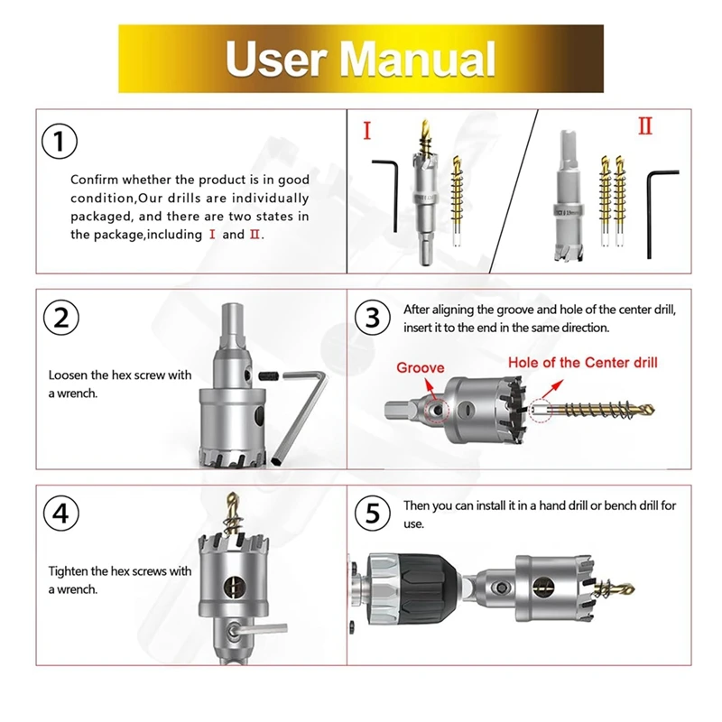 Hole Saw Set For Hard Metal,2-3/8 Inch Tungsten Carbide Tipped Hole Saw Cutter With Titanium Plated Pilot Drill Bit Easy Install