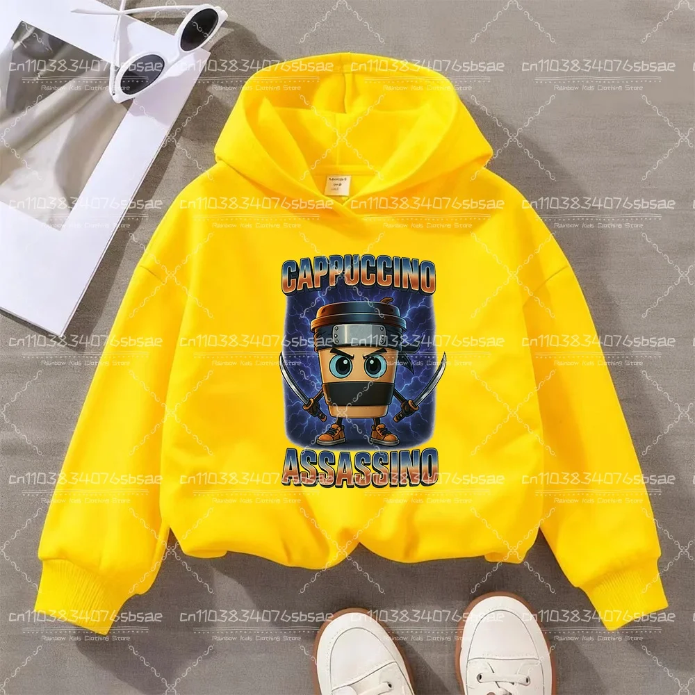 الفتيان والفتيات البلوز الدافئة متعة الإيطالية Brainrot شخصية 2D الأطفال مقنعين البلوز الخريف الشتاء الدافئة المألوف