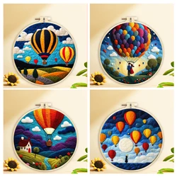 GATYZTORY Wool Needle Felting Hot Air Balloon Scenery Embroidery Wool Felting painting Kit For Beginners Adults Handmade Sets