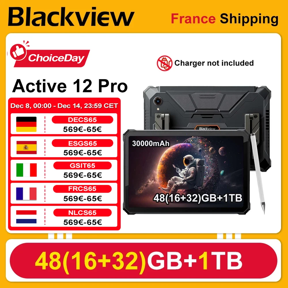 Blackview Active 12 Pro [pas de chargeur UE] 48(16 + 32) GB + 1 to tablette robuste 11 ''30000 mAh Android 15 dimension 7300 120 W NFC 108 MP