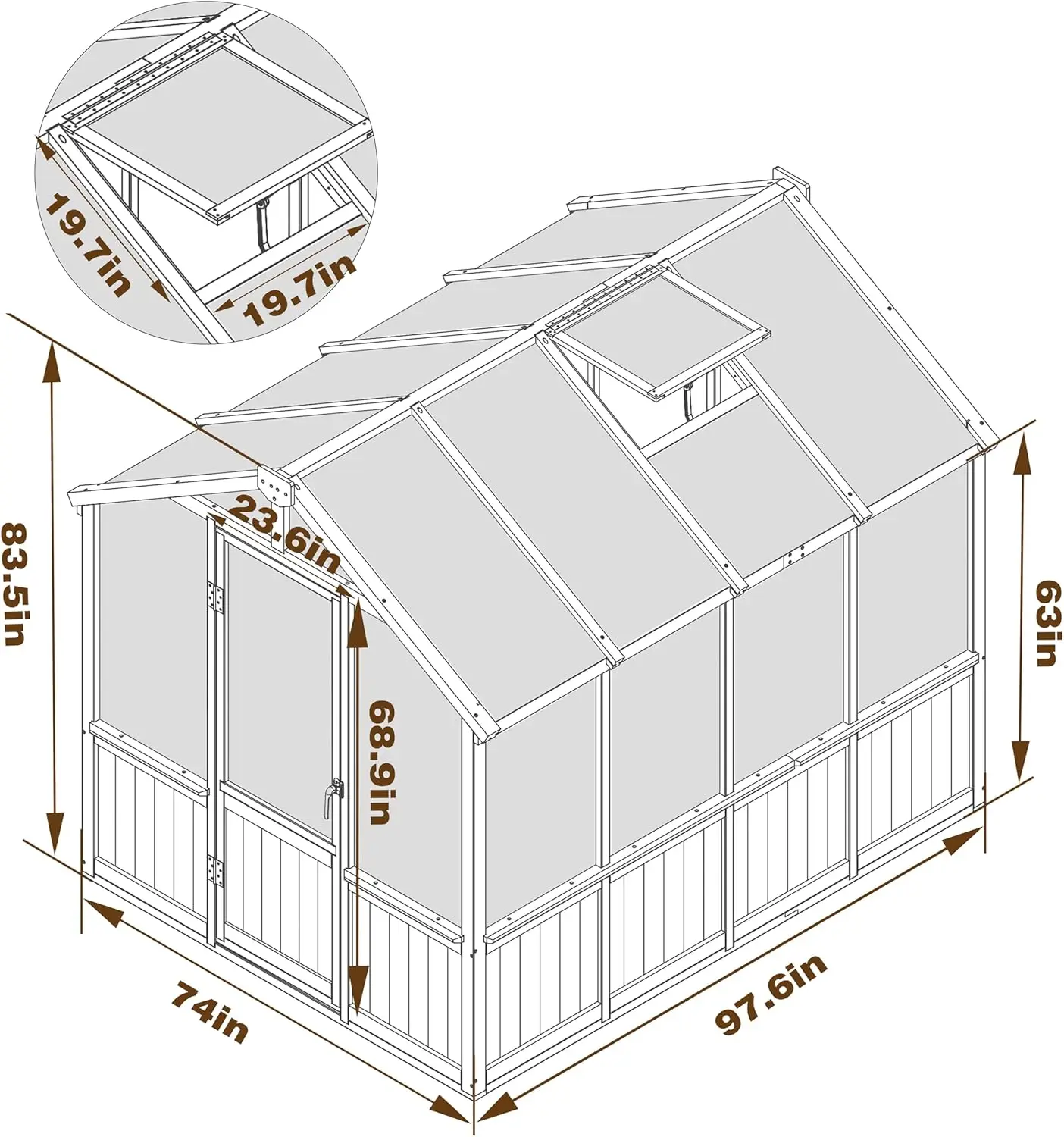 Mupater 6 X 8 Ft Wooden Polycarbonate Greenhouse With Ventilated Window And Lockable Door, Walk-In Greenhouse For Backyard,