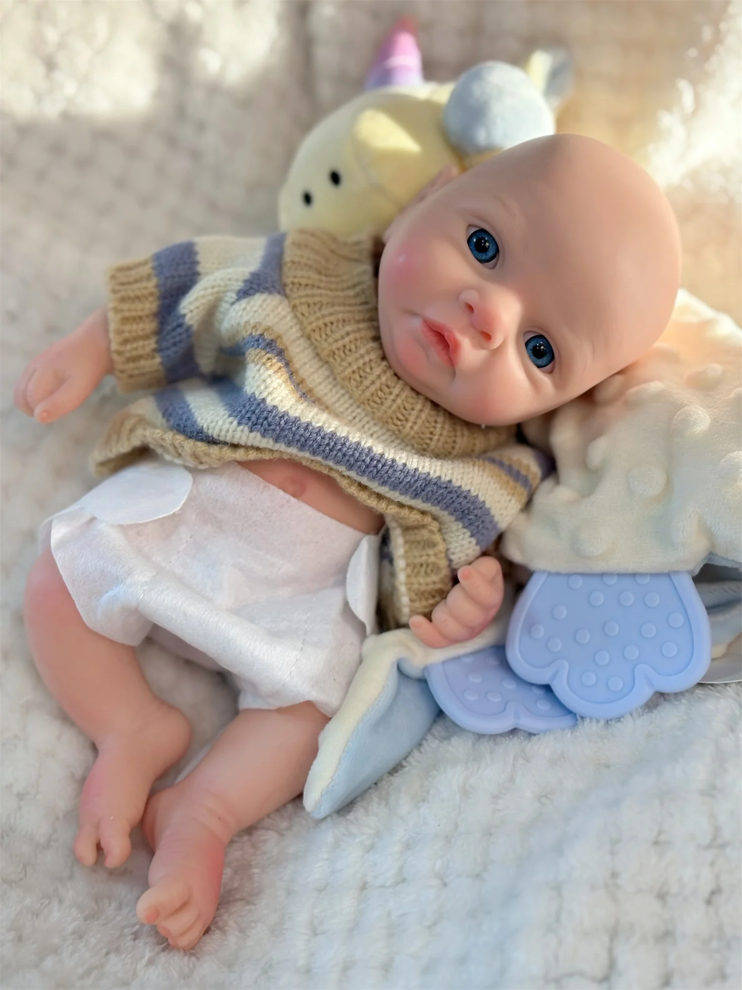 26 cm Können Öffnen Mund Offene Augen Miley Ganzkörper Solide Silikon Bebe Reborn Junge Mit Pullover Outfits Waschbar Neugeborenen Baby junge