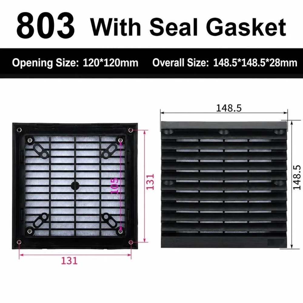 Air Ventilation System ABS Vent Grille Black Waterproof Vent Filter Dustproof Fan Guard Electric Cabinet
