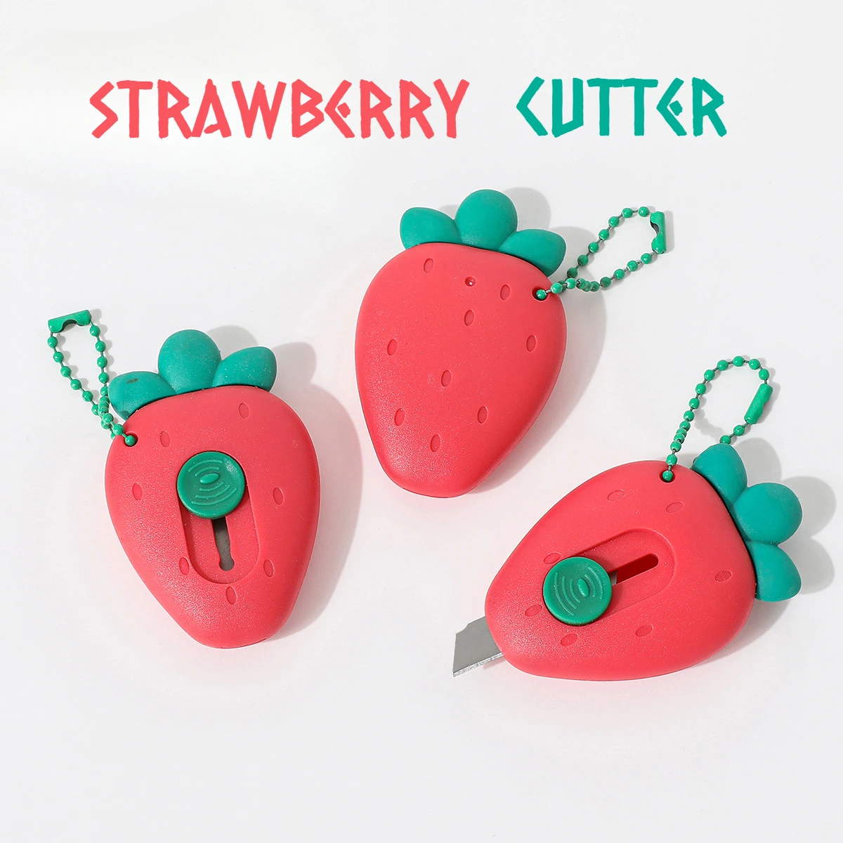 1PC Cute Mini Strawberry Utility Knife Student Portable Pocket Knife Envelope Express Box Opener Office Stationery Paper Cutter
