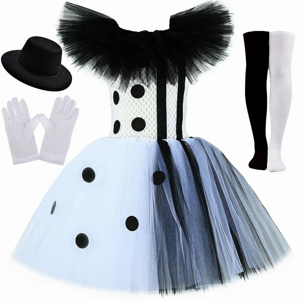 Killer Clown Costume for Girls Halloween Dress Up Black White Scary Terrifier Joker Tutu Dress Kids Fancy Carnival Party Clothes