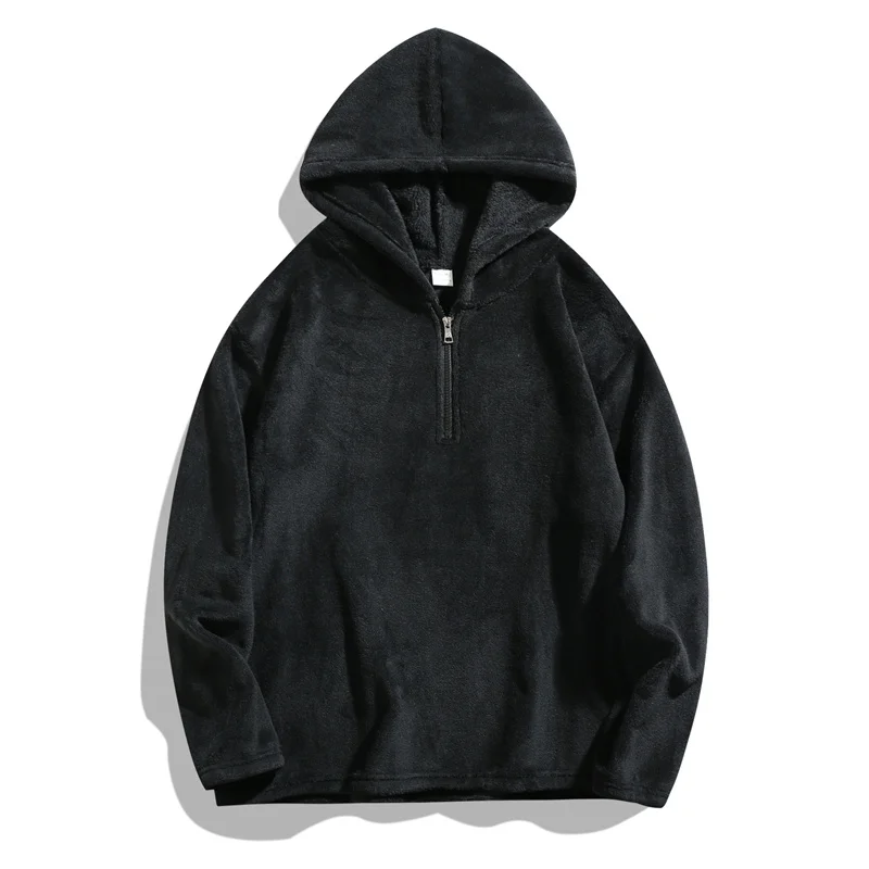 2025 خريف شتاء نمط جديد الرجال لون نقي الياقة المستديرة نصف سستة مقنعين هوديي الرجال فضفاض الرياضة موضة بلوزة كاجوال #3