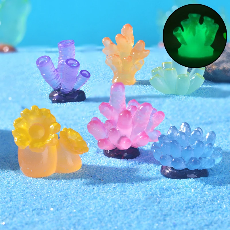 Mini Luminous Marine Life Ornament Coral Figurine Micro Landscape Fish Tank Aquarium Decoration