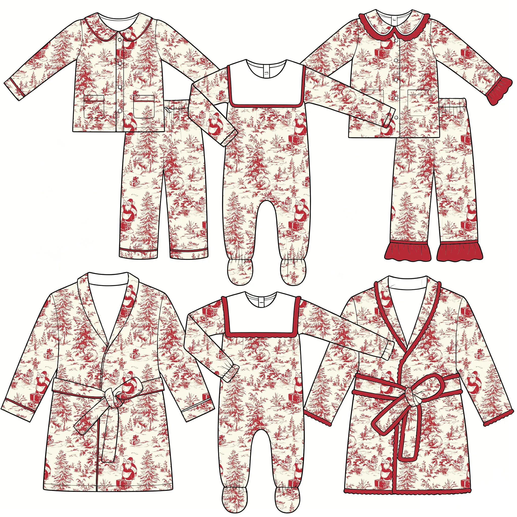 Wholesale Kids Pyjamas Christmas Girls Heart Pocket Pajama Set Boys Set Santa Children Sleepwear view 4
