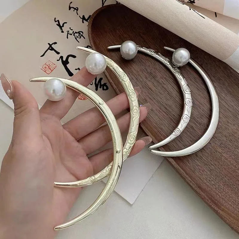 New Retro Sine Moon Hair Sticks Women Half Moon Hairpin Metal Ponytail Coiffure Headdress Girls Jewelry Accessories