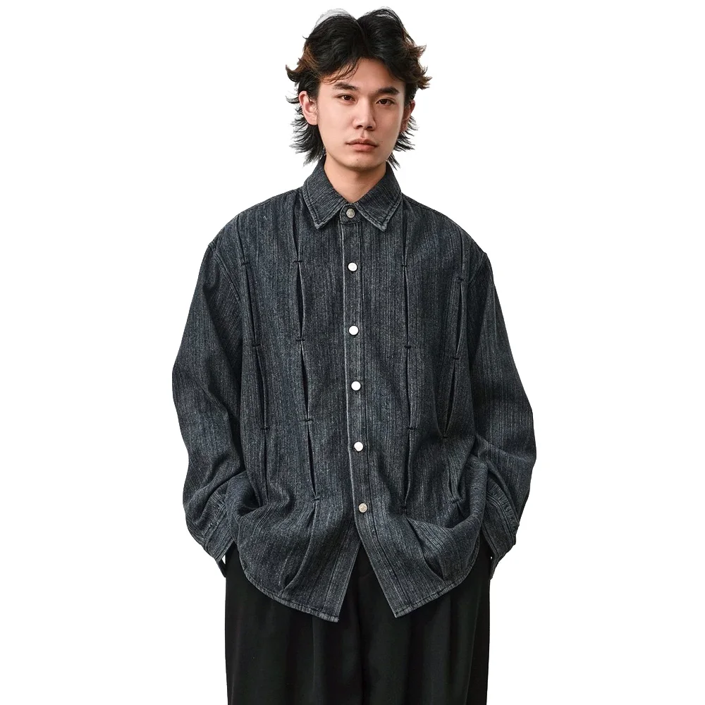 Men Denim Washed Vintage Long Sleeve Japanese Korean Streetwear Fashion Loose Casual Shirt Women Oversize Jeans Shirts Coat