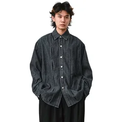 Men Denim Washed Vintage Long Sleeve Japanese Korean Streetwear Fashion Loose Casual Shirt Women Oversize Jeans Shirts Coat