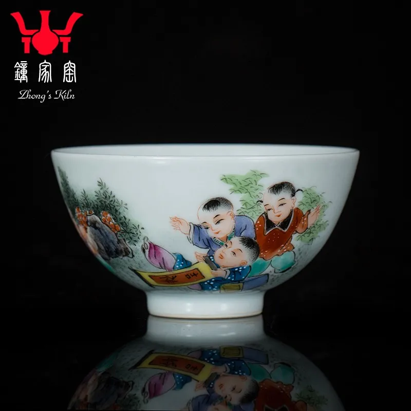 

Zhongjia Kiln Hand Painted Tea Cup Ceramic Pastel Childlike Individual Single Cup Master Tea Cup Jingdezhen White Porcelain Kung