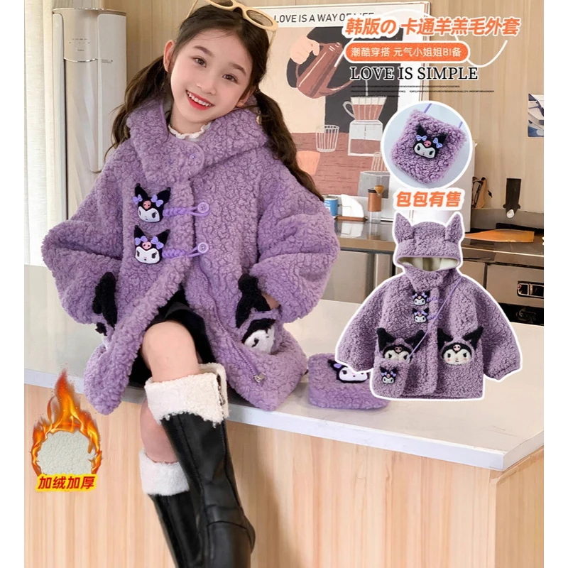 

Sanrio Kuromi Kid Plush Overcoat Cartoon Autumn Winter Cotton-Padded Clothes Anime Thickened Coat Cute Soft Tops Girl Gift