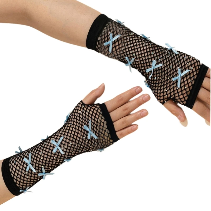 Carnivals Party Gloves Girl Popular Bowknot Fishnet Gloves Hollowout Arm Sleeves